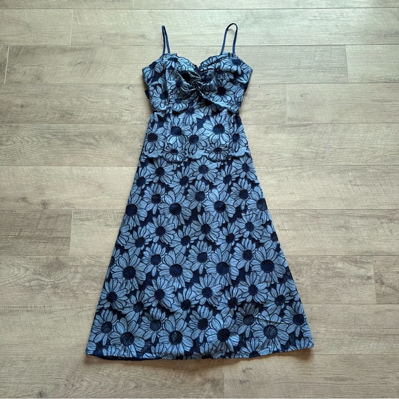 SANDRO Fiby Floral Midi Dress In Blue - Picture 7 of 11